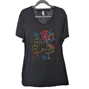 Kavio! Women size XL Sheer Black Bedazzled Shopping Lady Bags Whimsical T-shirt